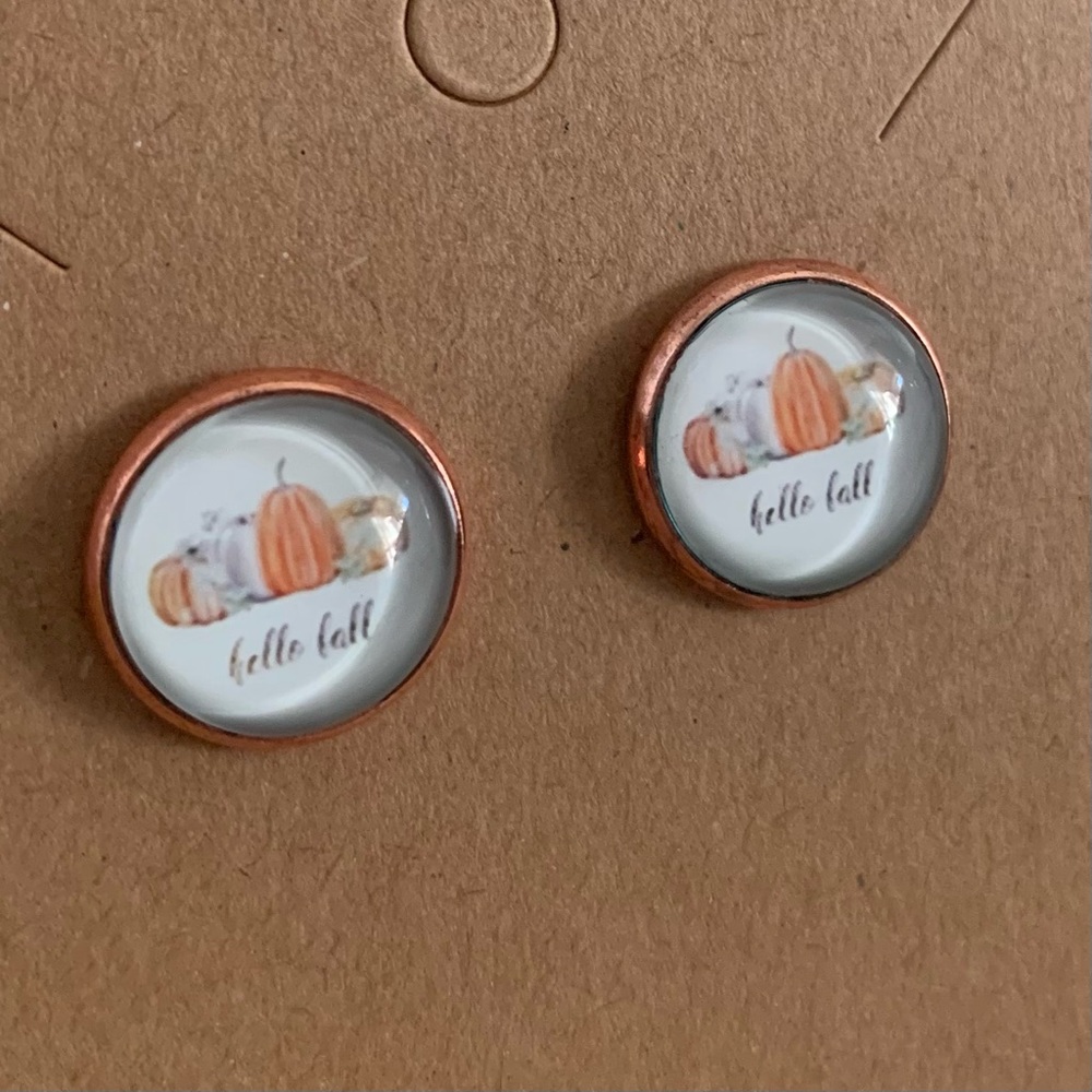 Hello Fall pumpkin stud earrings, handmade, NWT